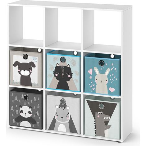 Libreria bambini Nove, Bianco, 104 x 108 cm con 6 scatole pieghevoli, Vicco