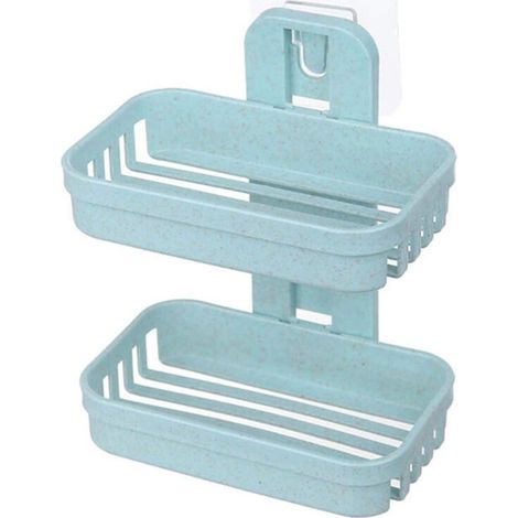 Étagère murale double pour salle de bain avec porte-savon et rangement pour savon Pquide, organisateur à double étagère en plastique (vert) (1/4)