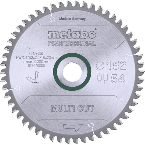 Lame de scie circulaire HW/CT 152 x 20 x 2,4/1,6, nombre de dents 54, denture plate/denture trapézoïdale, angle d'attaque 5° nég. metabo (1/3)
