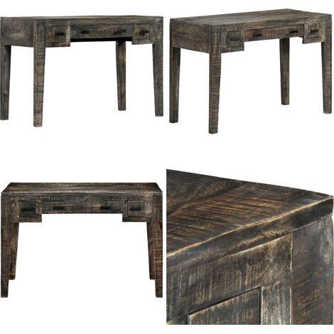 Bureau Noir 110 x 50 x 75 cm Bois de manguier massif - Bureau vintage - Bureau noir (1/5)