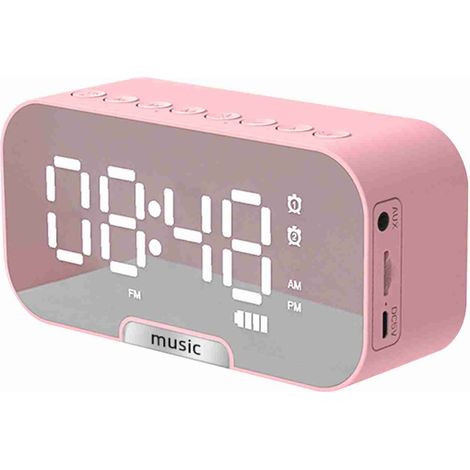 Réveil Digital Miroir Réveil Bluetooth Radio FM Double Alarme Lumière LED 3 Niveaux Support Téléphone Rechargeable Noir Blanc Rose (1/5)