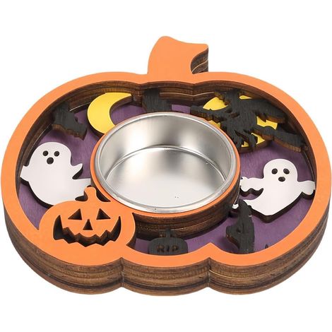 Porte-Bougies votifs Halloween Décorations de Fête en Bois Décoration de table pour bougeoirs votifs festifs pour bureau, salon, chambre, cuisine, plan de travail, étagère, placard, (1/5)