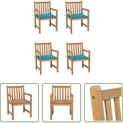 Gartenmöbel Holz - Gartenstühle 4 Stk. mit Blauen Kissen Massivholz Teak (1/5)