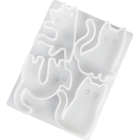 Moule en silicone à 4 cavités en forme de chaton, compatible avec la fabrication artisanale de bougies, savons et objets de décoration. Compatible avec la résine époxy multicolore AC. (1/5)