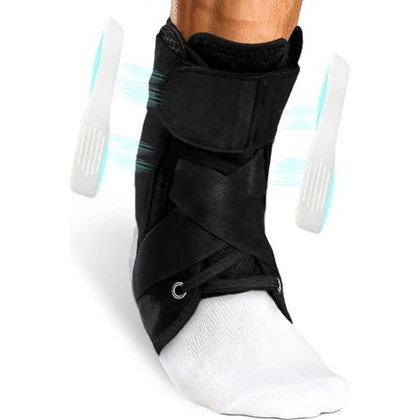 Support de cheville réglable avec stabilisateur amovible - bandage de cheville, adapté aux entorses et à la récupération après des blessures sportives (taille moyenne). (1/2)