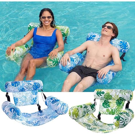 Materassini gonfiabili per piscina per adulti, set di 2 sdraio galleggianti, superficie gonfiabile resistente per piscina per adulti, perfetta per feste, sport acquatici estivi, giochi in spiaggia e r (1/5)
