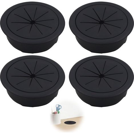 4 Passe-Cable Bureau Noir Plastique Cache Trou Organisateur Fils 60mm (1/5)
