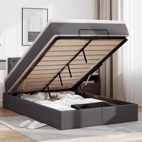 Ottoman-Bett mit Matratze Grau 120x200 cm Kunstleder