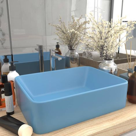 Lavabo de luxe, bleu clair mat, 41 x 30 x 12 cm, céramique (1/5)