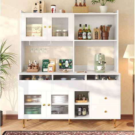 Buffet 145 x 39 x 171 cm en MDF et métal, blanc HAVRYA (1/5)