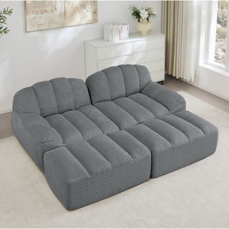 Sofá modular de 2 plazas con 2 otomanas, espuma de alta densidad 32D, gris HAVRYA (1/5)