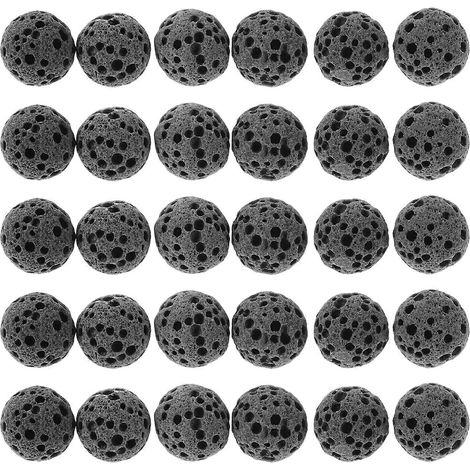 Lot de 50 pierres de lave : perles rondes en pierre de lave volcanique, noires, pour diffuseur d'huiles essentielles, décoration pour la maison, le salon ou le bureau. (1/5)