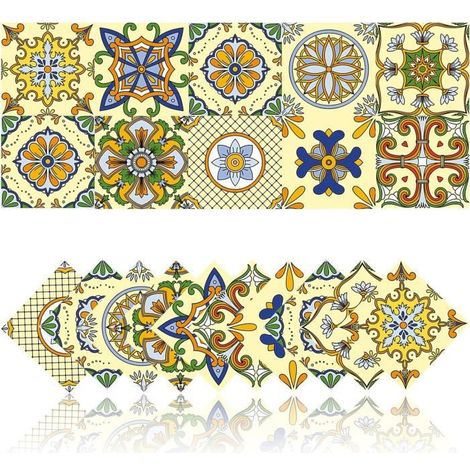 Autocollants Carrelage - Non spécifié - 20 Pcs - PVC Imperméable - Style Rétro - 10x10cm Jaune (1/4)