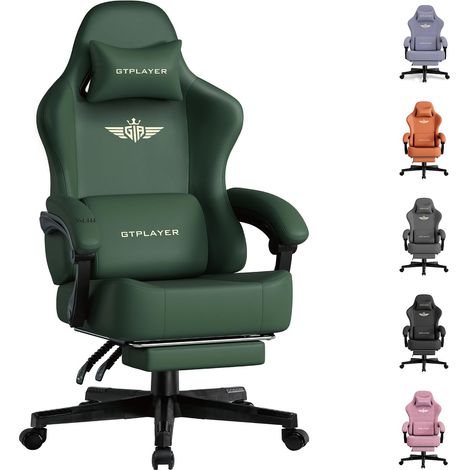 Chaise de Gaming - Respirante - Ergonomique - Simili Cuir de qualité supérieure - Chaise Ergonomique en Polycarbonate - Dossier réglable à 160° et Repose-Pieds Extensible - Vert