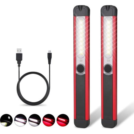Lampe de Travail, Lampe Led Rechargeable Baladeuse COB Torche Lampe de 5 Modes Magnétique lampe de poche pour Auto, Garage, Atelier, Bricolage, Camping (2 Pièces) (1/5)