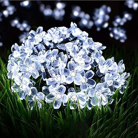 Guirlande Lumineuse Exterieur Solaire,50 LED 7M Lumière de Sakura Solaire,8 Modes Lampe Fée des Fleurs Couleur Changeante Décorative étanche pour Jardin Arbres Fêtes Mariage Noël (Blanc)