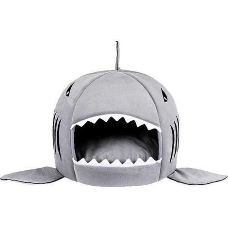Lit pour animaux de compagnie en forme de requin, tente pliable avec lit d'intimité fermé pour une cachette confortable, idéal pour les petits chats et chiens (1/4)