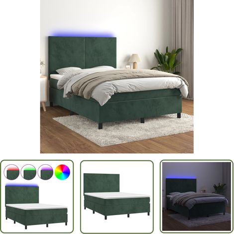 The Living Store Sommier à lattes de lit avec matelas LED Vert foncé 140x190 cm - Lit Plateforme - Lit Design - Lit Velours - Lit Avec Led - Tête De Lit Ajustable (1/5)