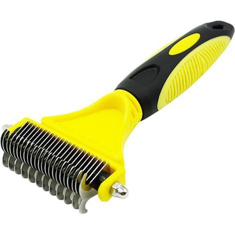 Brosse multifonctionnelle pour chien et chat, idéale pour le toilettage, le démêlage et le massage, couleur jaune éclatant (1/5)