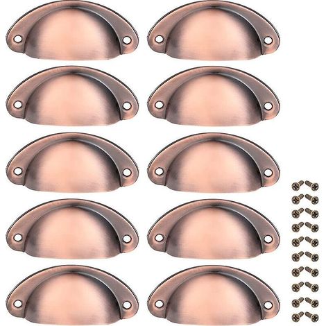 10 Pcs Poigne Bronze Rouge Bross De Meuble Coquille Vintage Poigne Pour Tiroir Armoire 82mm Bouton Porte Placard Avec Vis (1/5)