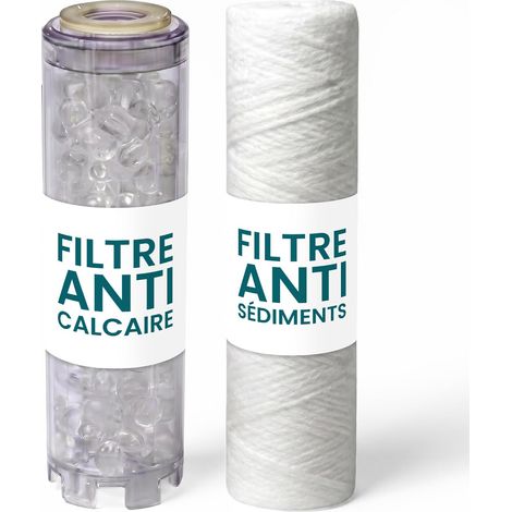 Kit Cartouche Anti-Calcaire Polyphosphate + Filtre Anti-Sédiments 20 Microns - 2 Cartouches Filtrantes 10" - Compatible Porte-Filtre Standard - Protection Calcaire Appareils Ménagers