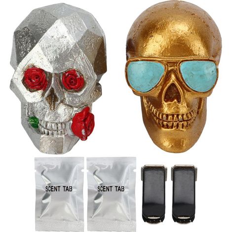Diffuseur parfum auto crâne résine rose, ornement sortie d'air Halloween, décoration voiture cadeau. (1/5)