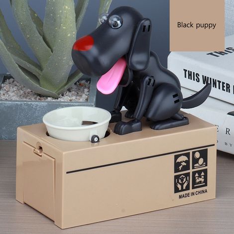 Tirelire Design Original avec Petit Chien Qui Avale Les Billets, Boîte à Monnaie Décorative et Ludique en ABS Noir pour Enfants (16.5 x 8 x 17cm) (1/5)