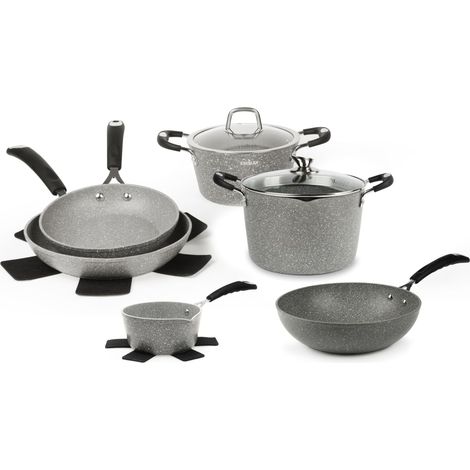 Excelsa Forn-Ok Set 12 pezzi, Alluminio Forgiato, Rivestimento Antiaderente, Grigio Effetto Pietra (1/5)
