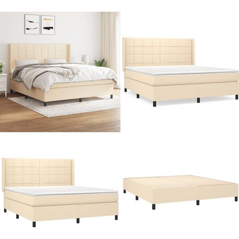 Sommier à lattes de lit avec matelas Crème 160x200 cm Tissu - Lit Plateforme - Lit Double - Matelas À Ressorts Ensachés - Literie - Chambre À Coucher - Home & Living (1/5)