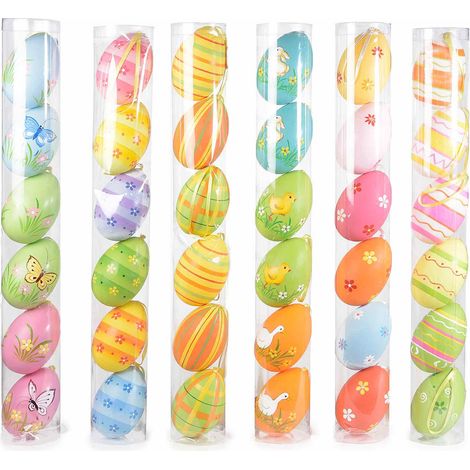 Uova decorative dipinte a mano in tubo da 6 pezzi, set da 6 pezzi, Ø 5 cm x 8 H