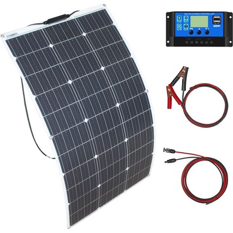 Panneau Solaire Flexible 100W Système Kit Panneau Solaire Monocristallin Module 10A 12V/24V Régulateur charge solaire Câble Solaire (1/5)