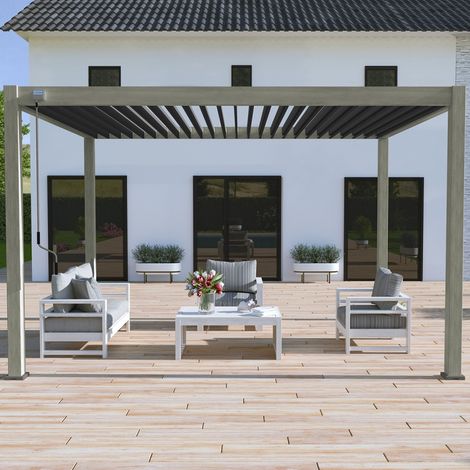 Pérgola bioclimática autoportante Ombrea  3x4M - Aspecto madera teca/Antracita