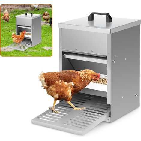 Randaco Mangeoire poules en acier galvanisé – Distributeur automatique 5KG avec pédale et protection étanche pour poules et autres volailles