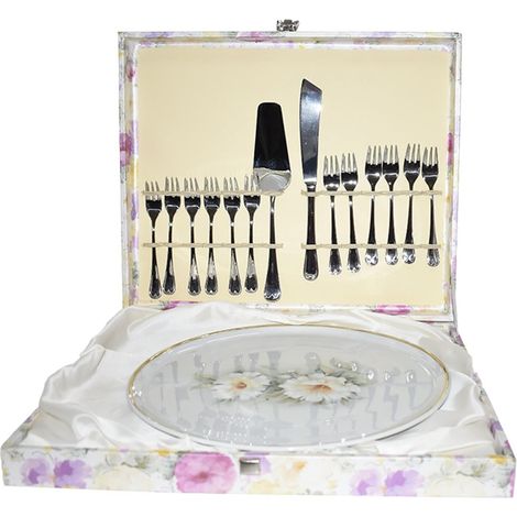 Servizio per torta piatto coltello taglia dolce 12 forchette in scatola regalo forchettina in acciaio 18/10 Made in Italy (1/5)