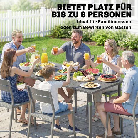Table de jardin rectangulaire 165x80 cm 6 places, plateau lattes et cadre en acier (1/4)