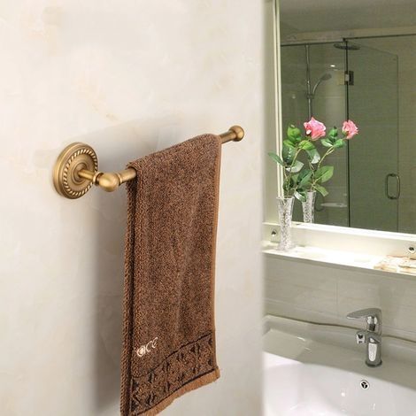 Porte-serviettes en cuivre mural simple tige porte-serviettes porte-serviettes cintre fournitures ménagères pour salle de bain maison hôtel (1/5)