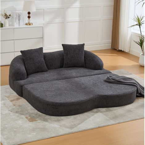 2-Sitzer-Schlafsofa 157 x 84 x 65 cm aus Chenille dunkelgrau mit 2 Kissen OKMYHOME (1/5)