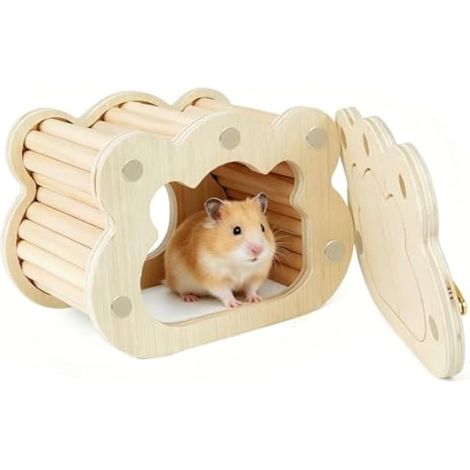 Refuge Magnétique Petit Animal, Cachette en Bois pour Hamsters Fenêtre Observation, Abri Caverne pour Hamster, Gerbilles, Chinchilla et Reptiles (1/5)