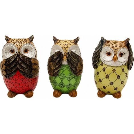 Figuras de búho ver oír y callar de resina, set 3 grandes (1/3)