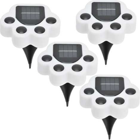 Lot de 4 lampes solaires LED en forme de patte, à enterrer avec prise de terre, pour cour, jardin, pelouse et aménagement paysager (lumière blanche). (1/5)
