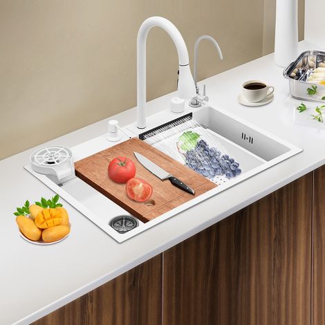 Fregadero de cocina, barra de cascada, fregadero, fregadero con grifo extensible 68×46 cm (1/5)