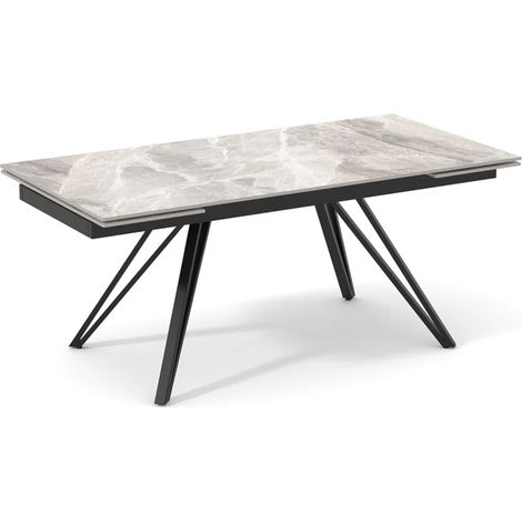 Table extensible 180 à 260 cm céramique gris marbré laqué pieds en V - DAKOTA 10