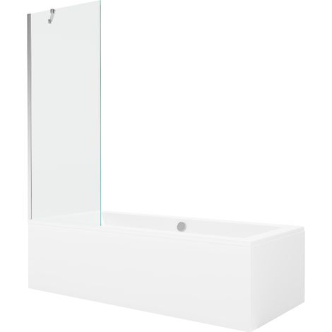 Mexen Cube rechteckige Badewanne 170 x 80 cm mit Verkleidung und 1-flügeliger Duschwand 70 cm, transparent, Chrom - 550517080X9 (1/5)