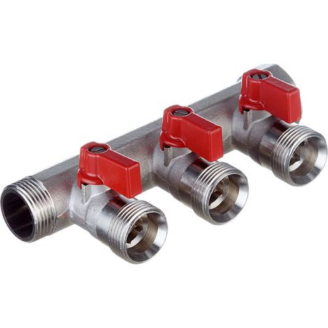 VB collettore con valvola a sfera e maniglia rossa ø3/4"MF 3 derivazioni eurocono VB050503ROOD