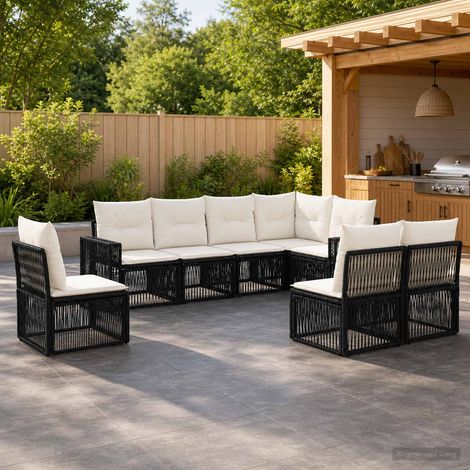 vidaXL Set Divano da Giardino 8 pz Nero e Bianco Crema polyrattan (1/5)