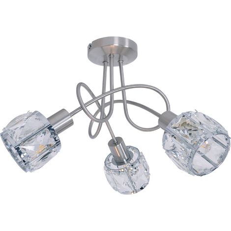 Plafonnier 3 Spots LED Métal et Verre Aspect Acier Inox avec Ampoules E14 38 x 24 cm - PANGIVO (1/5)