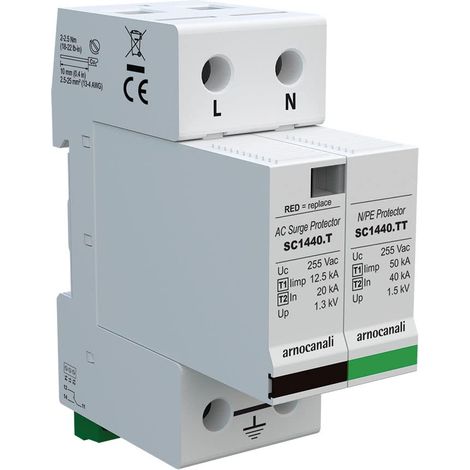 Arnocanali SC1440.2TTF Isopro Scaricatore 1 + 1 Moduli, Classe di Riferimento T1 + T2 per Reti Tt - Tn con Telesegnalamento (1/3)