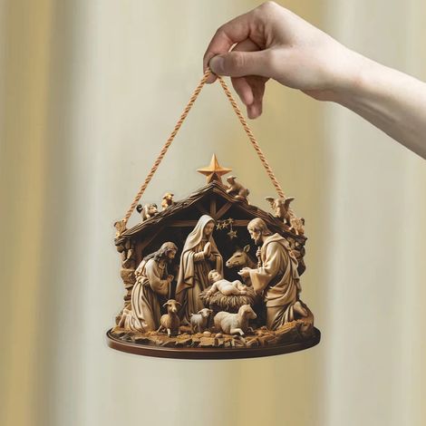 Ornement De Crèche - 7 Pièces En Bois Plat - Décoration De Sapin De Noël - Scène De La Nativité - Pour Décor Religieux À La Maison - Lot De 7 (1/5)