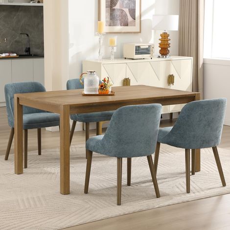 Wahson Modern Dining Chairs 4PCS Chenille Kitchen Chairs with Backrest and Wood Legs for Dining Room Bedroom Living Room, Blue (1/5)