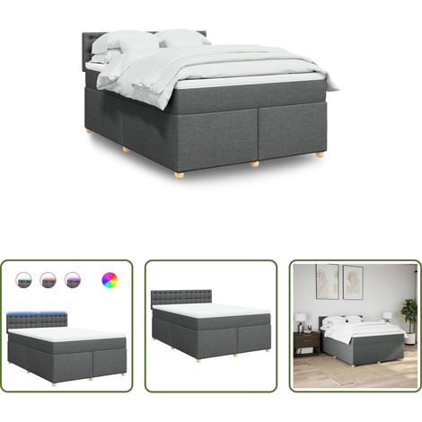 vidaXL Surmatelas -  Sommier à lattes de lit avec matelas Gris foncé 140x190cm Tissu (1/5)
